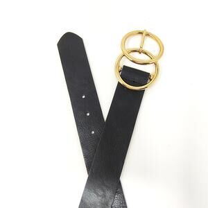 Linea Pelle LP Blue Belt Womens Small Black Faux Leather Gold Circle Buckle